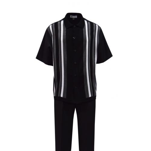 Silversilk Black / Grey / White Striped Short Sleeve Knitted Outfit With Spitfire Cap 4324